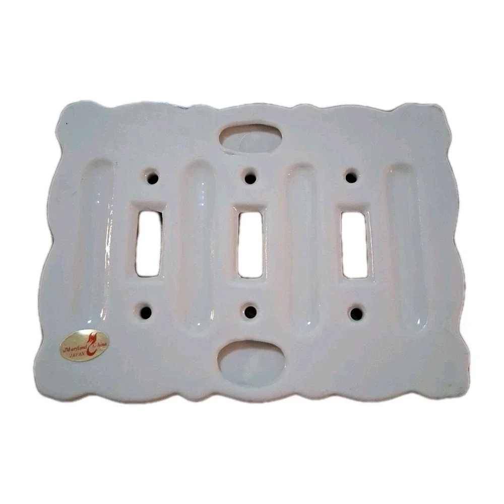Maryland China 7x5 Porcelain Triple White Light Switch Plate Beveled Edges Japan